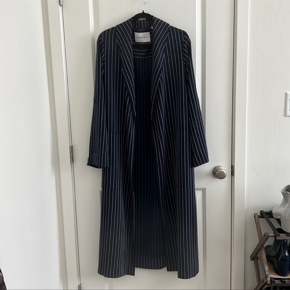 Aritzia Babaton Navy Pinstripe Kahlo Robe